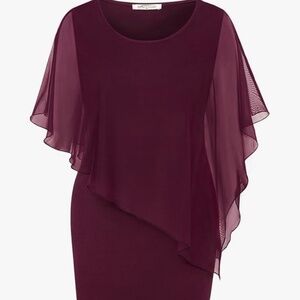 SeSe Code Women's Mesh Cape Overlay Bodycon Knee Length Pencil Dress for Wedding